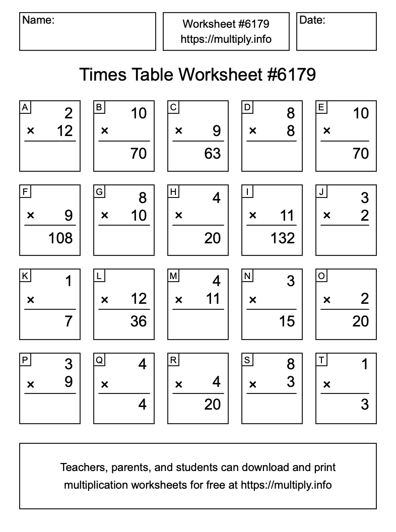 Times Table Worksheet #6179