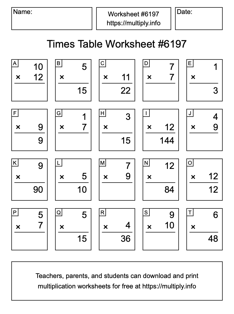 Times Table Worksheet #6197