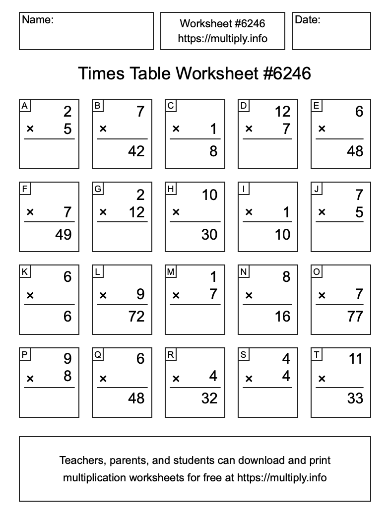 Times Table Worksheet #6246