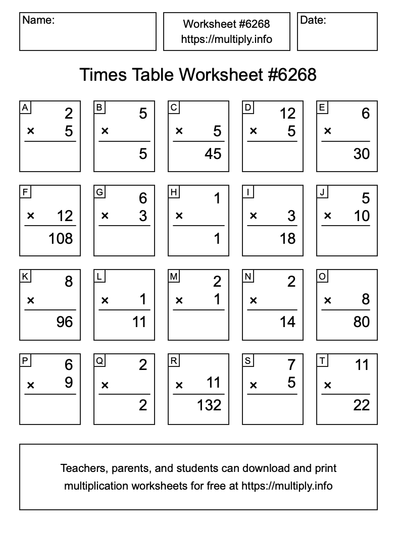 Times Table Worksheet #6268