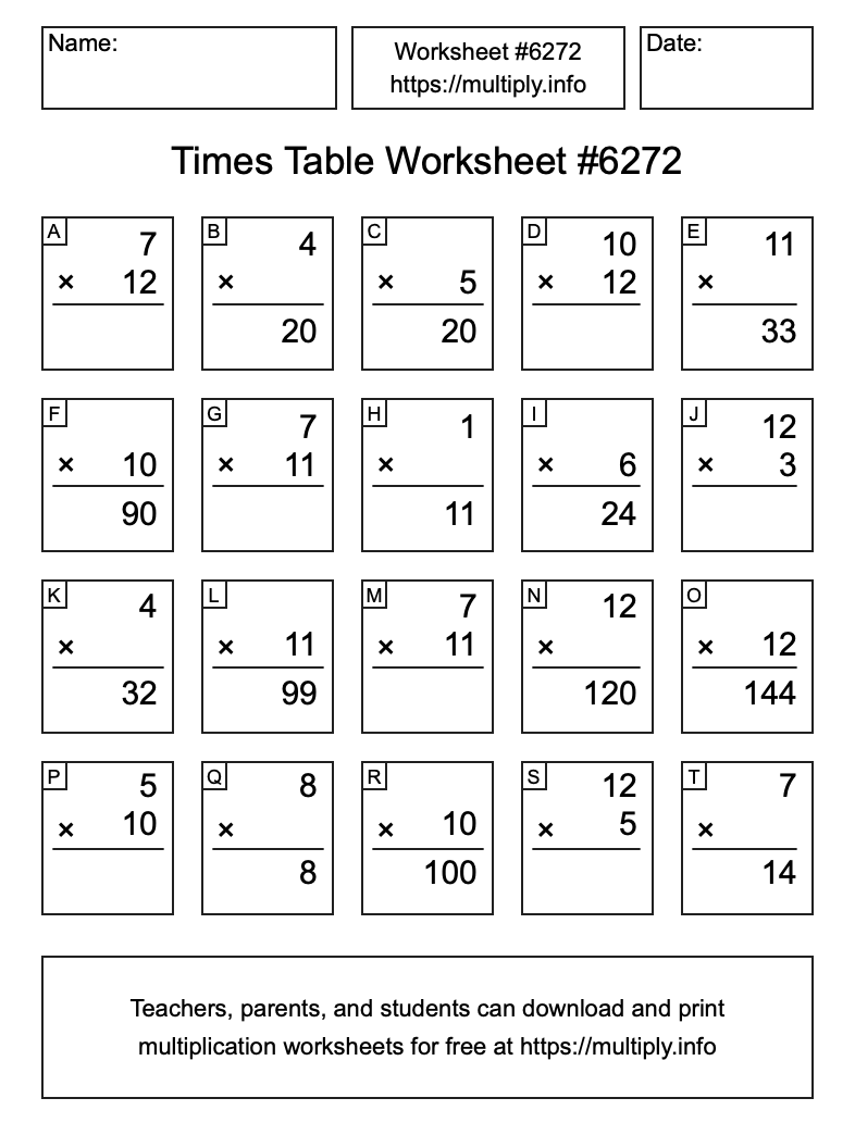 Times Table Worksheet #6272