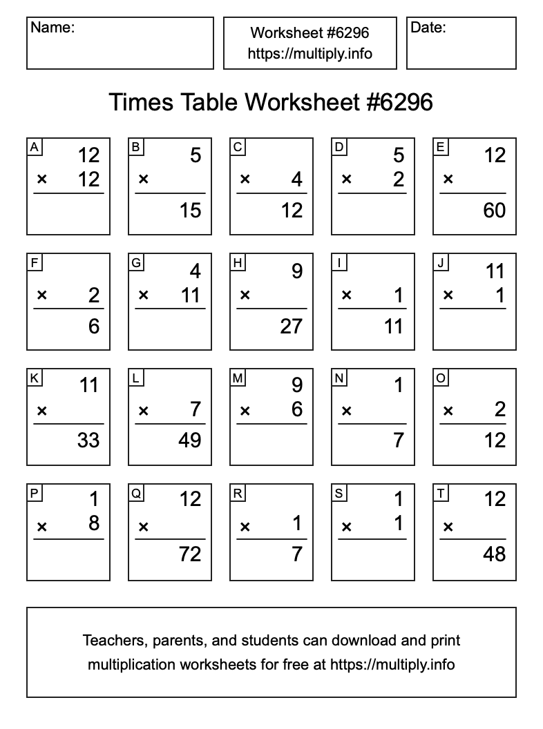 Times Table Worksheet #6296