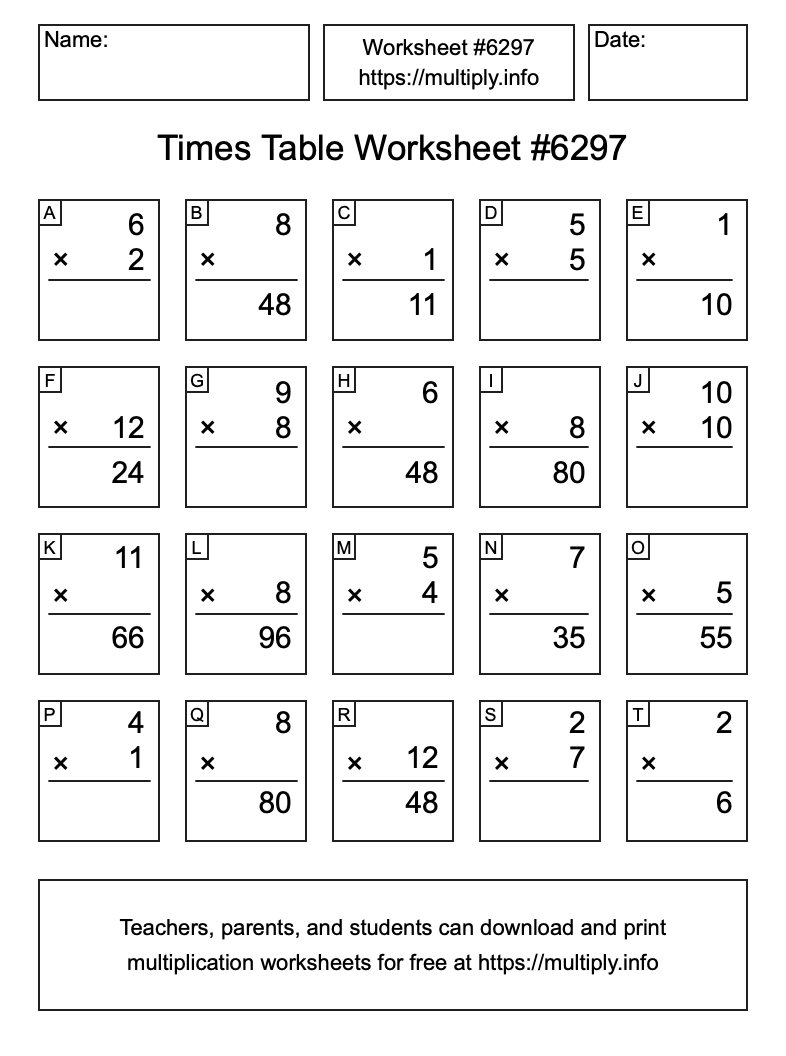 Times Table Worksheet #6297