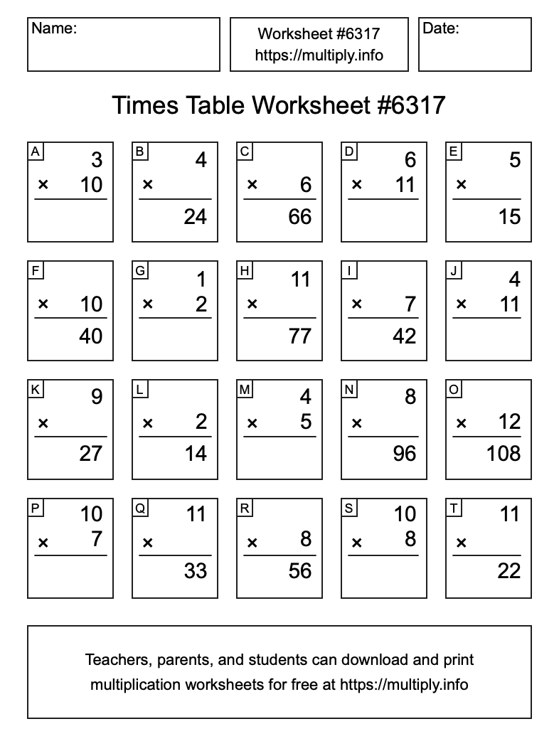 Times Table Worksheet #6317