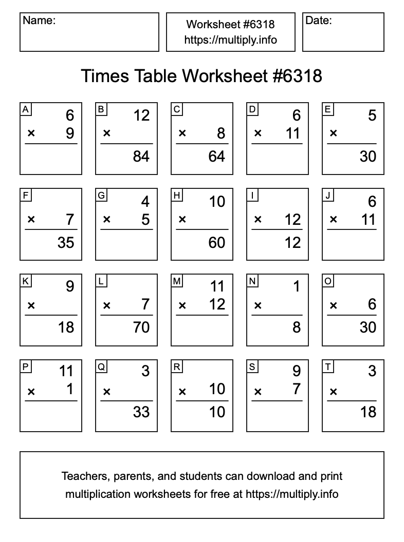 Times Table Worksheet #6318