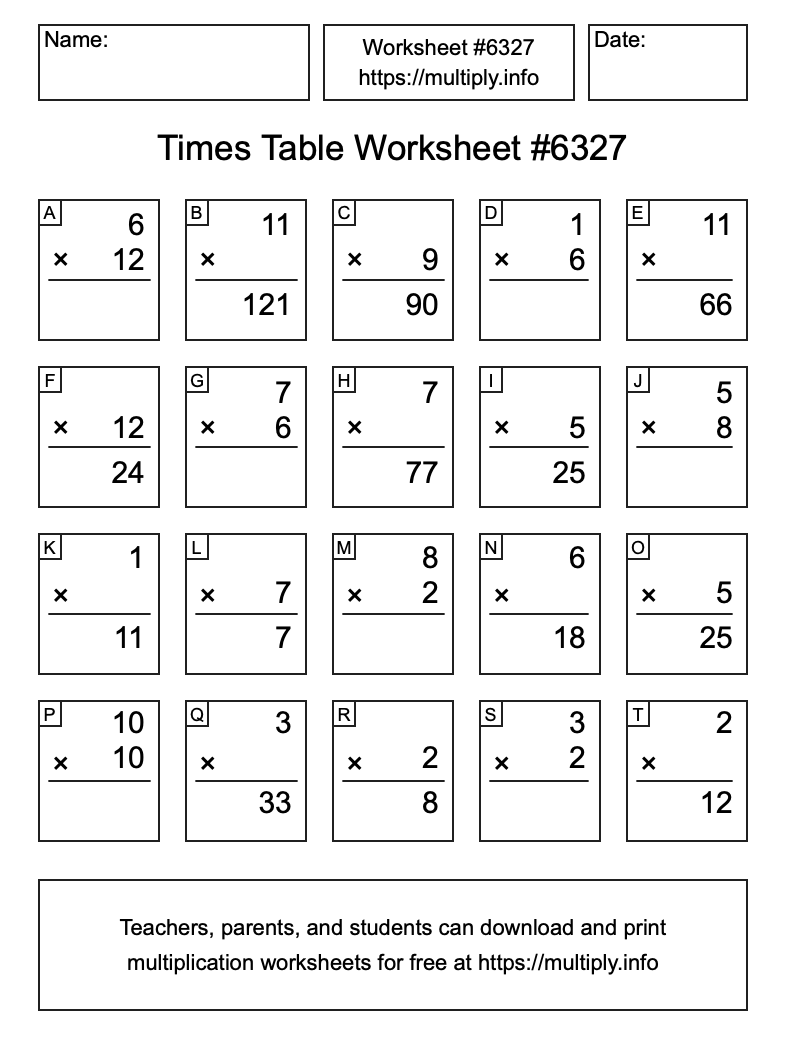 Times Table Worksheet #6327