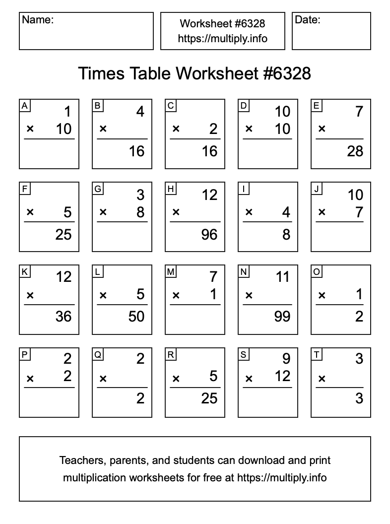 Times Table Worksheet #6328