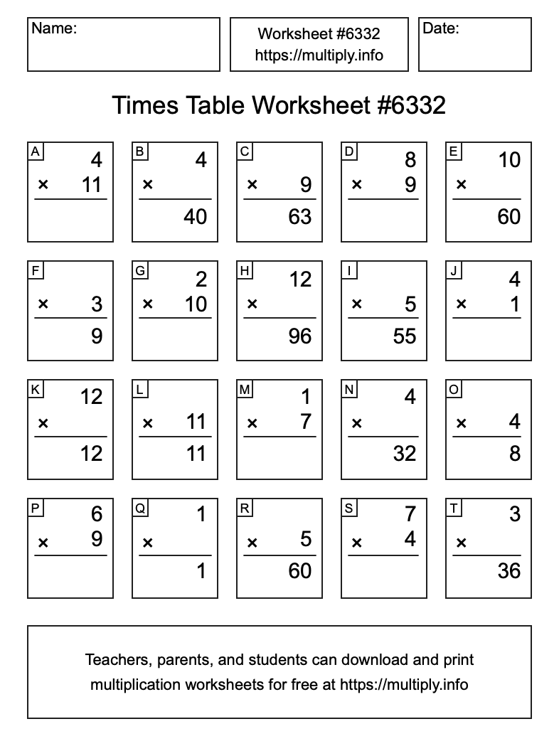 Times Table Worksheet #6332