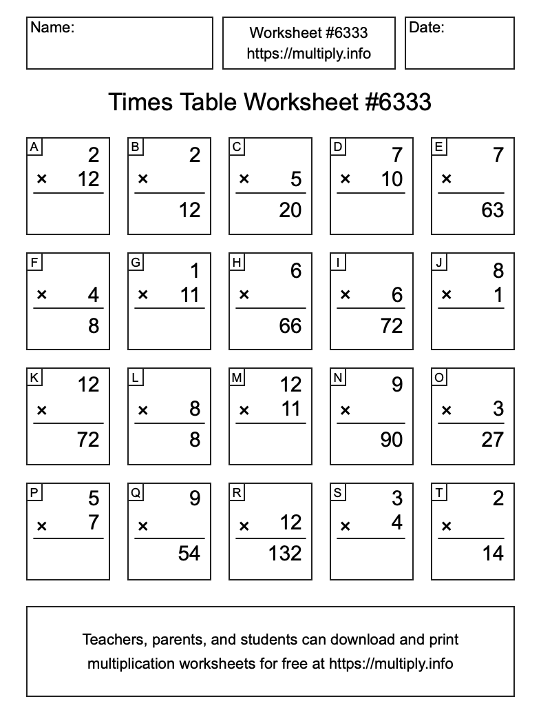 Times Table Worksheet #6333