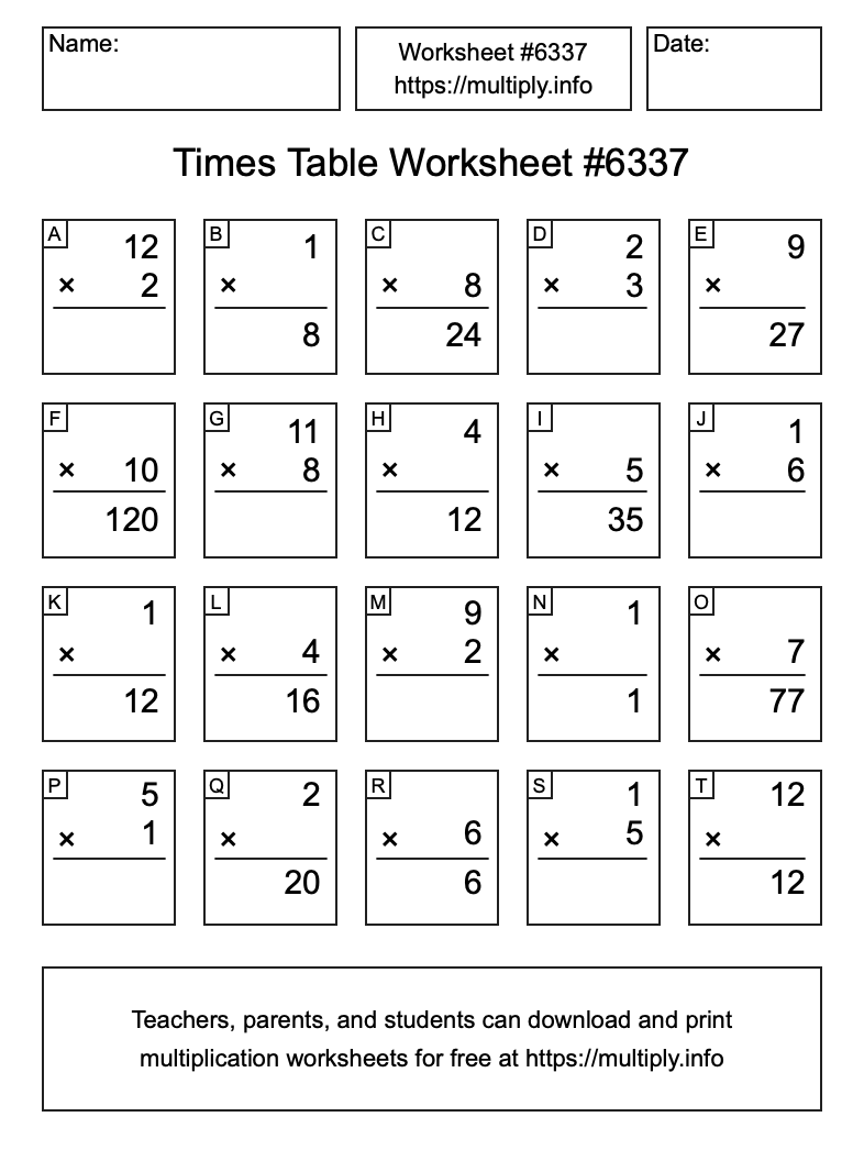 Times Table Worksheet #6337