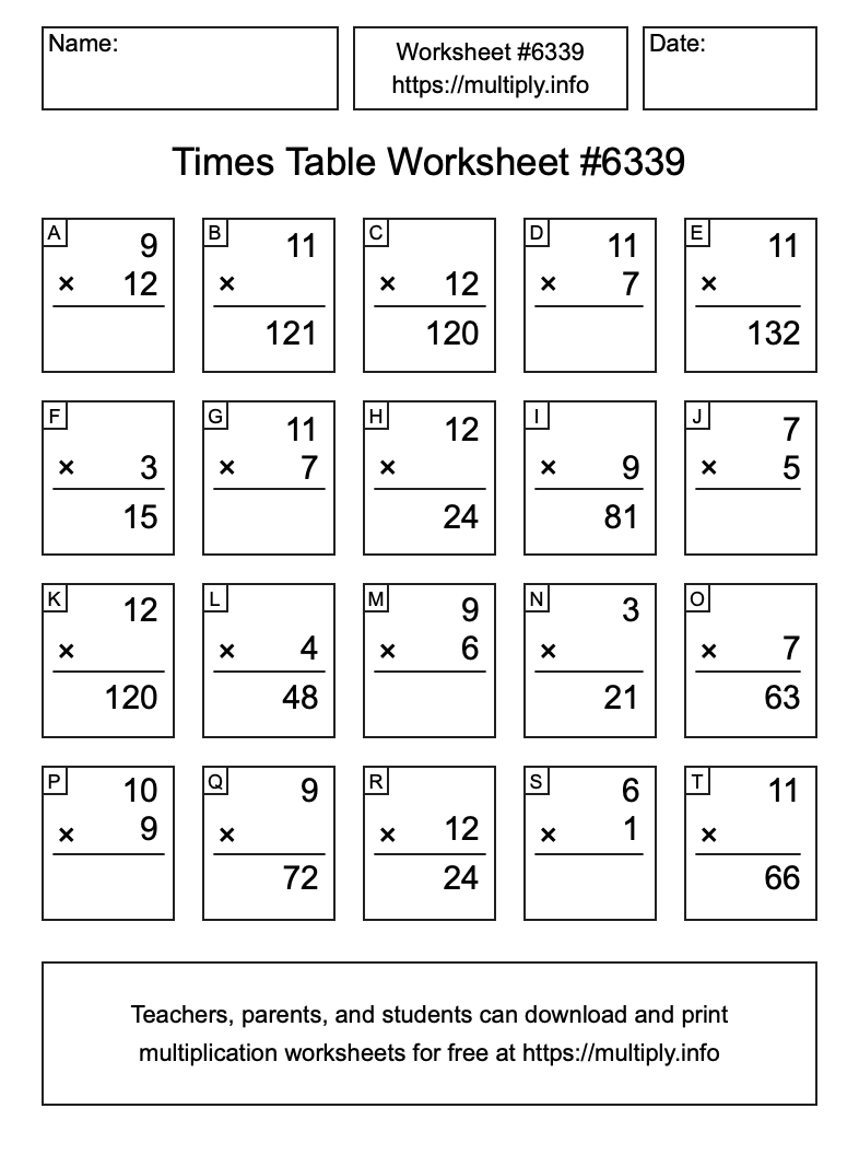 Times Table Worksheet #6339