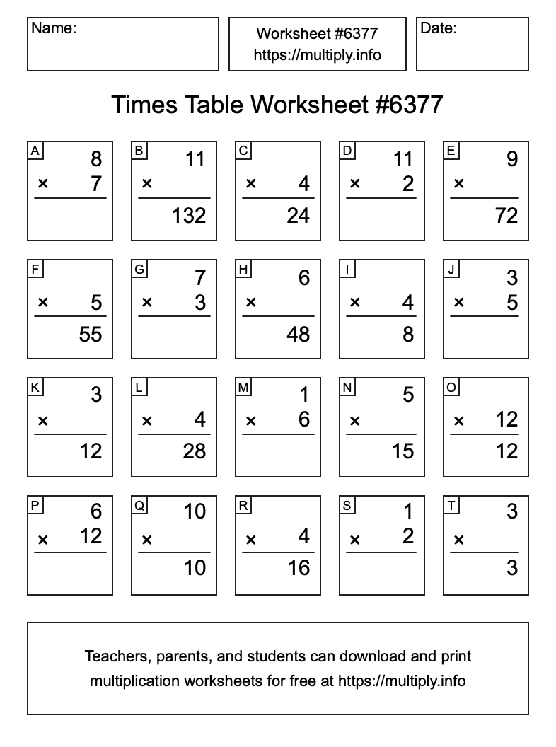Times Table Worksheet #6377
