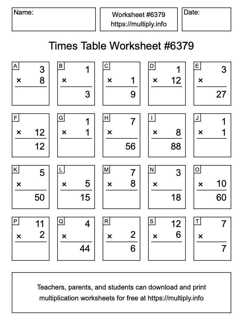 Times Table Worksheet #6379