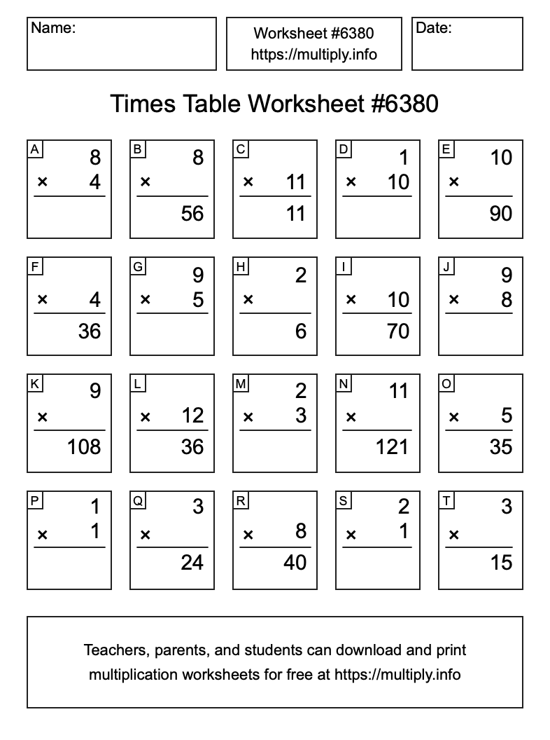 Times Table Worksheet #6380