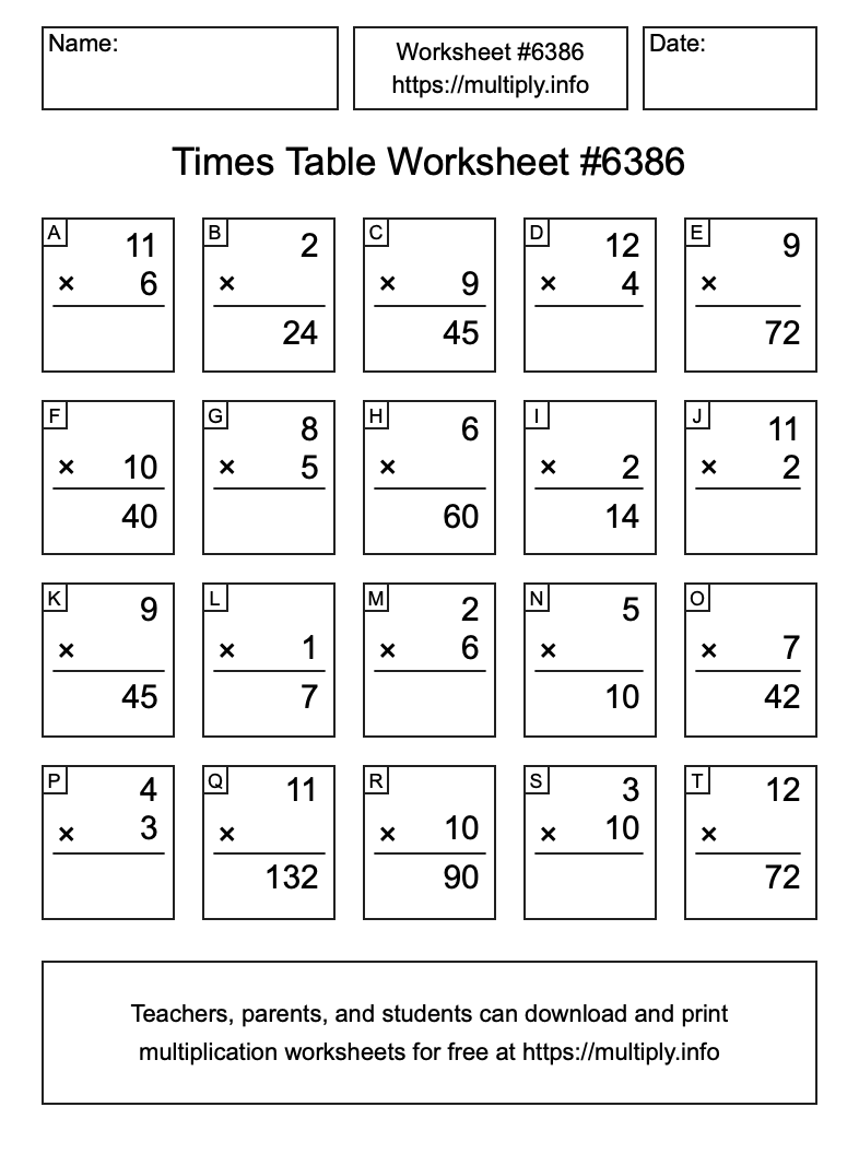 Times Table Worksheet #6386