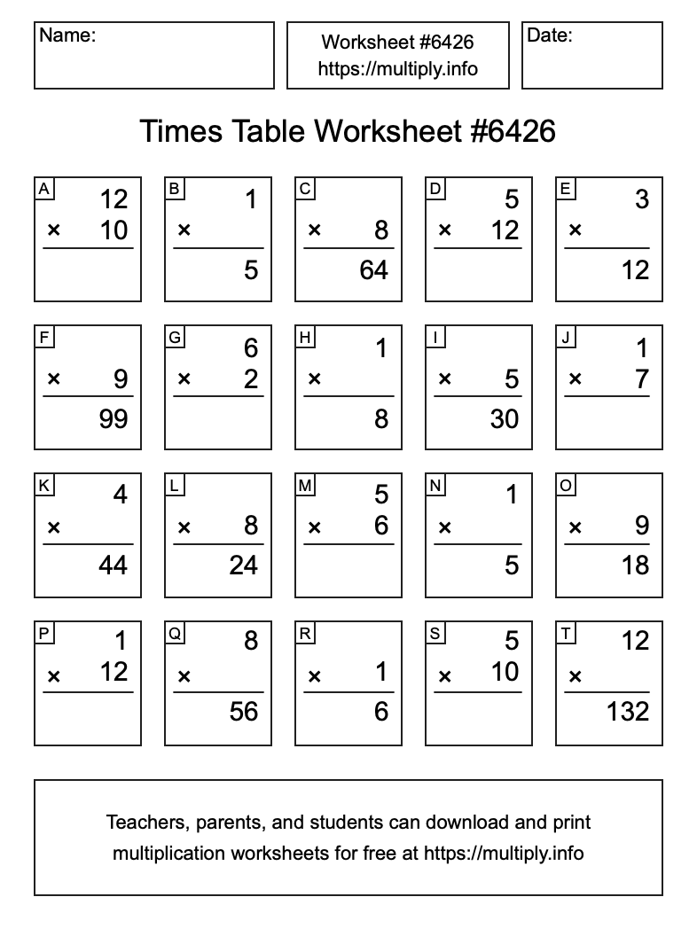 Times Table Worksheet #6426