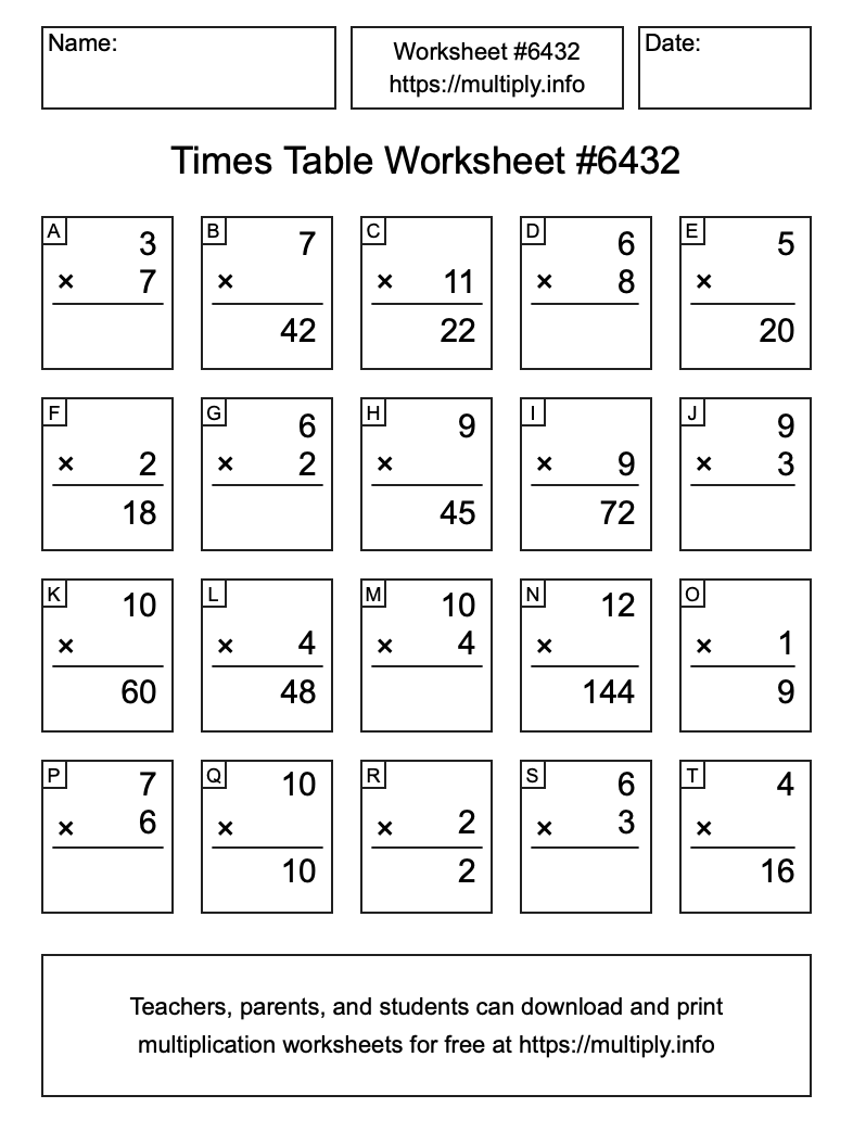 Times Table Worksheet #6432
