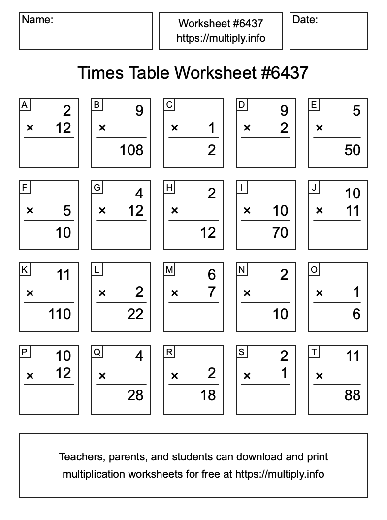 Times Table Worksheet #6437