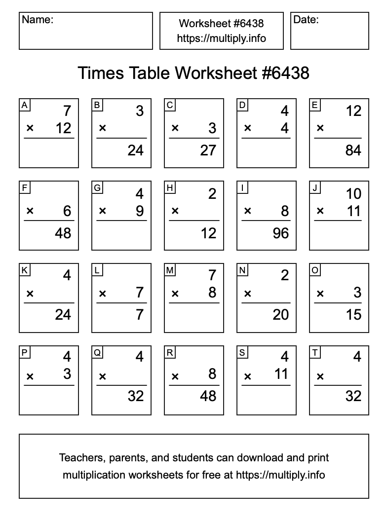 Times Table Worksheet #6438