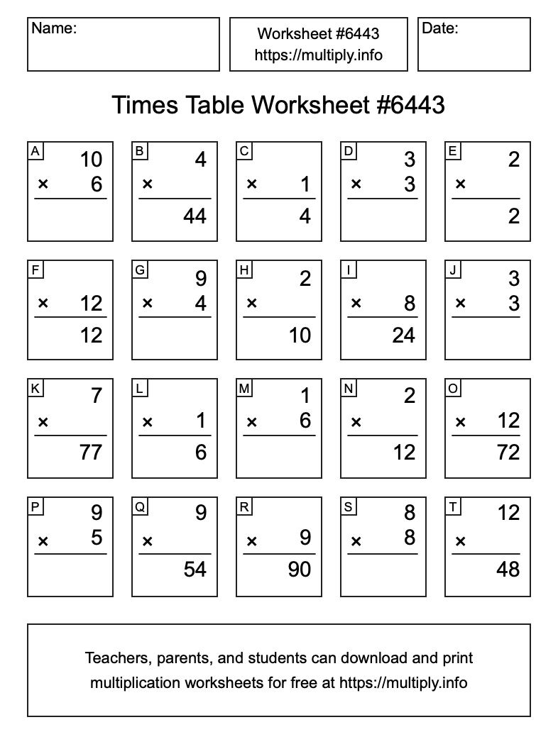 Times Table Worksheet #6443