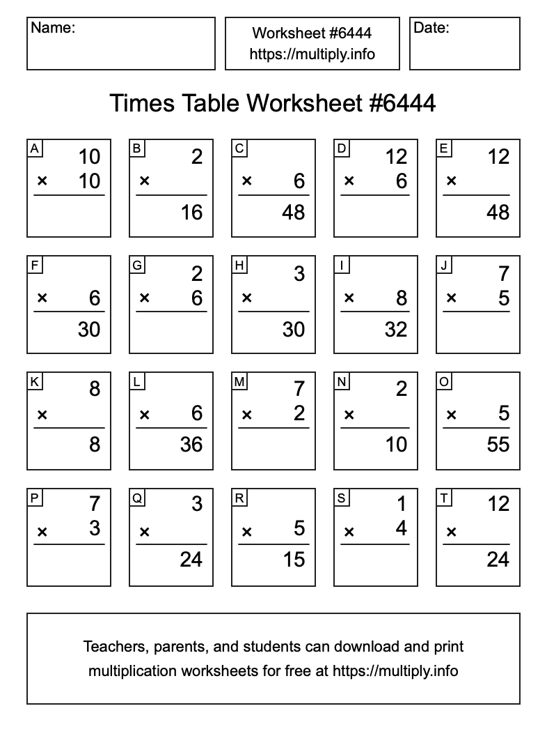Times Table Worksheet #6444