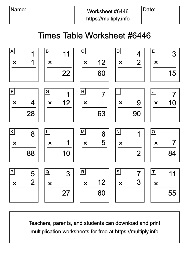 Times Table Worksheet #6446