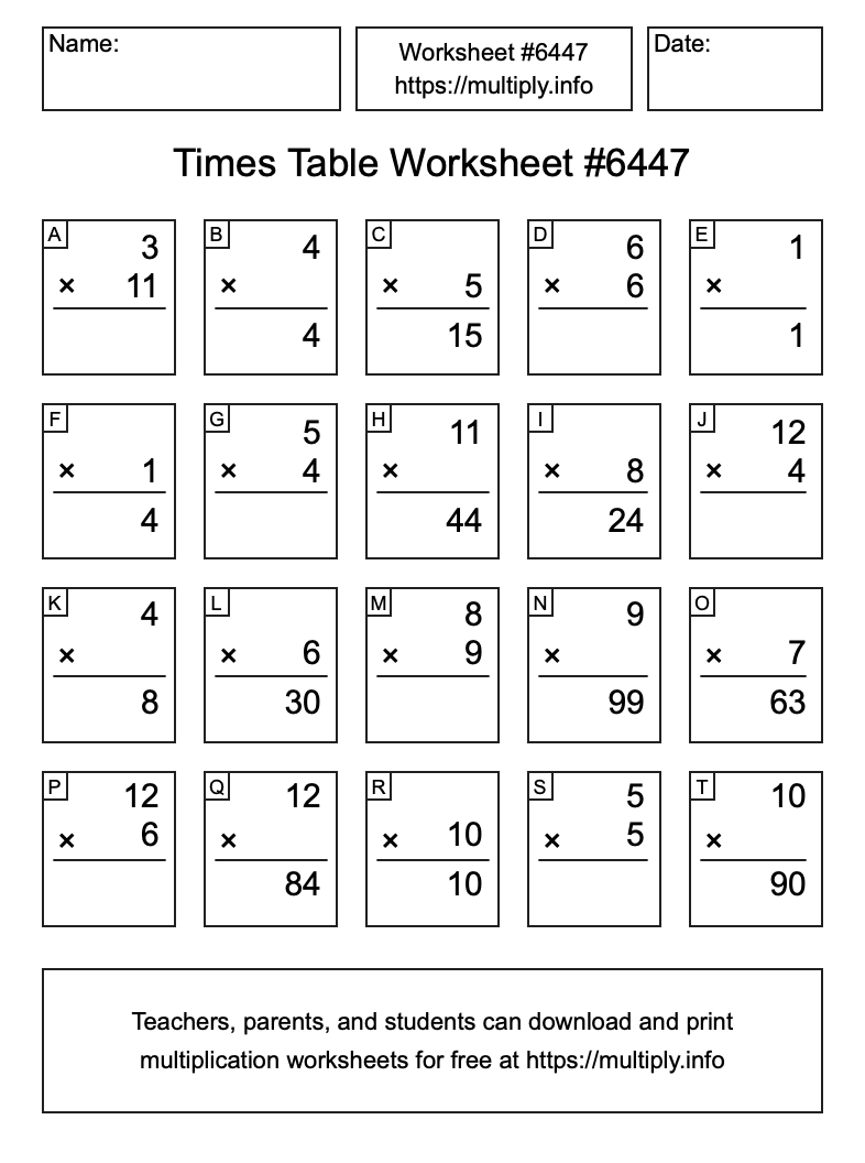 Times Table Worksheet #6447