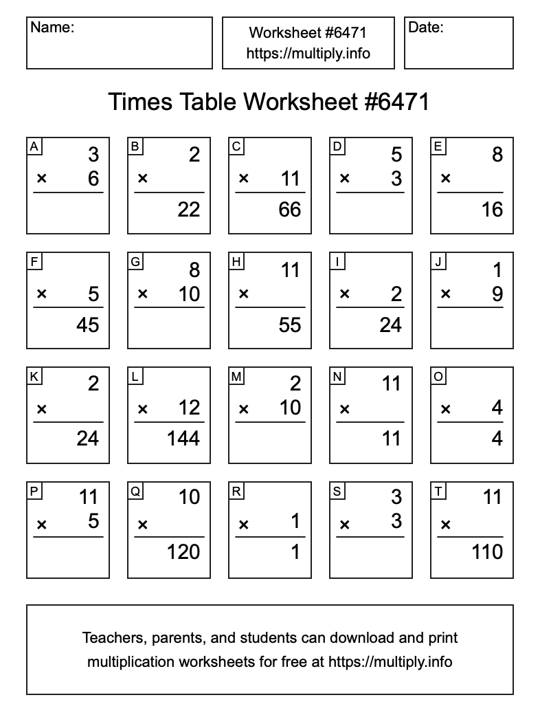 Times Table Worksheet #6471