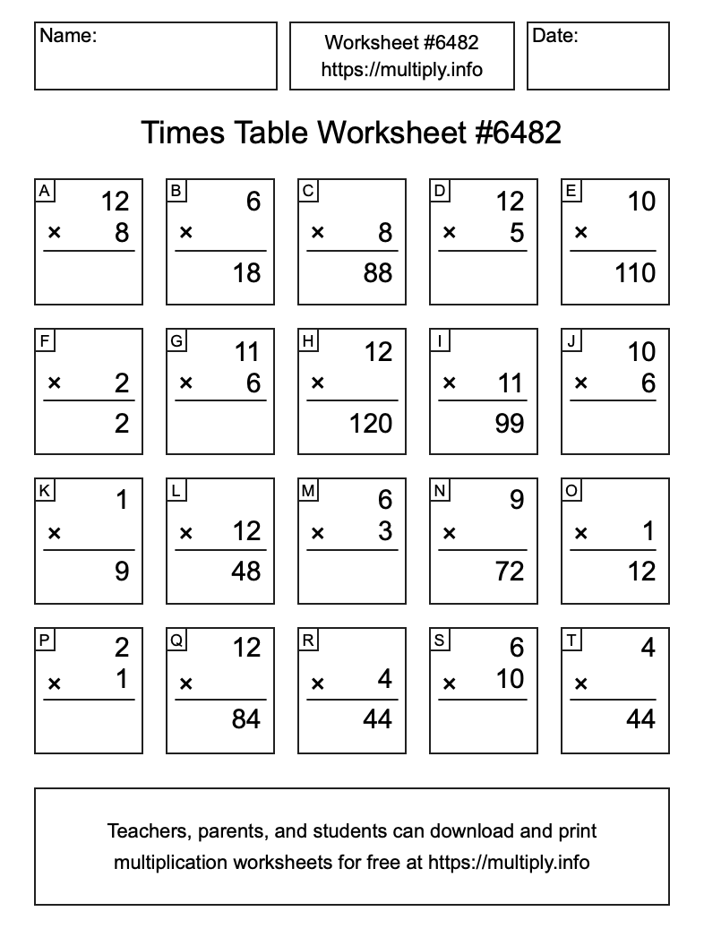 Times Table Worksheet #6482