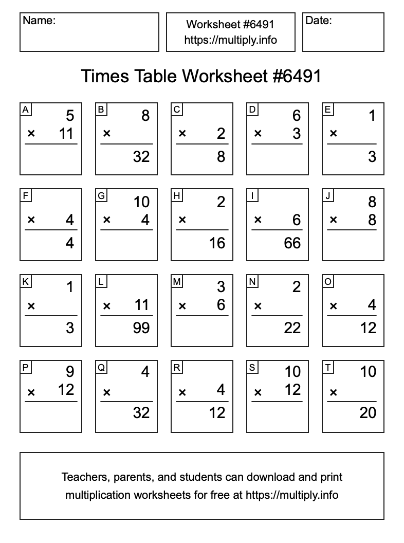 Times Table Worksheet #6491