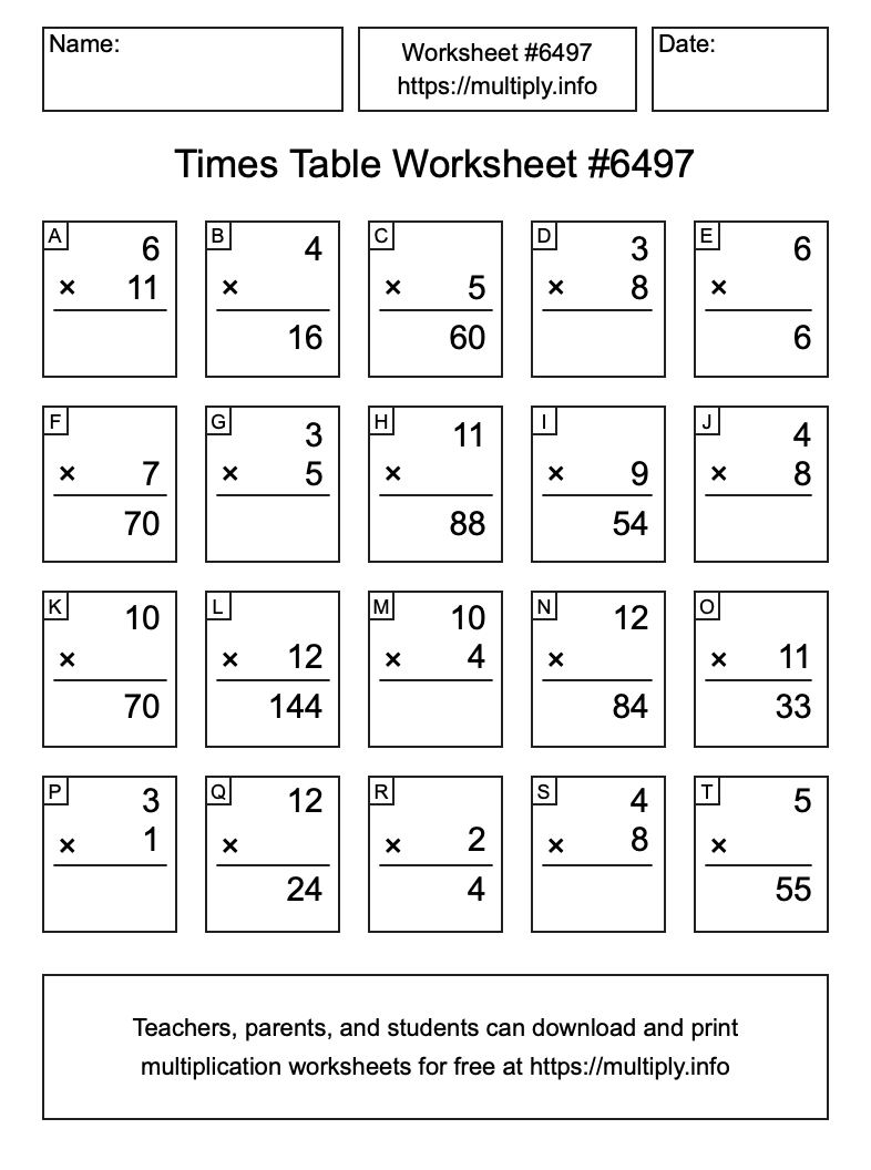 Times Table Worksheet #6497
