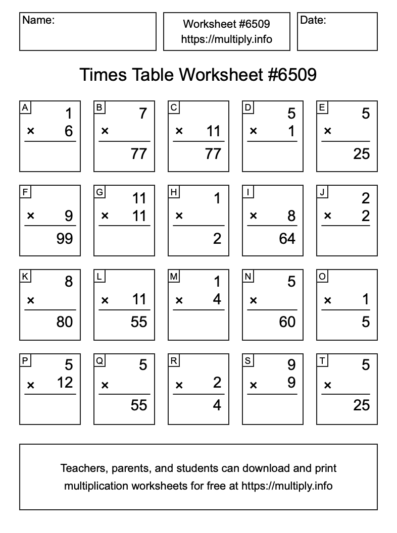 Times Table Worksheet #6509