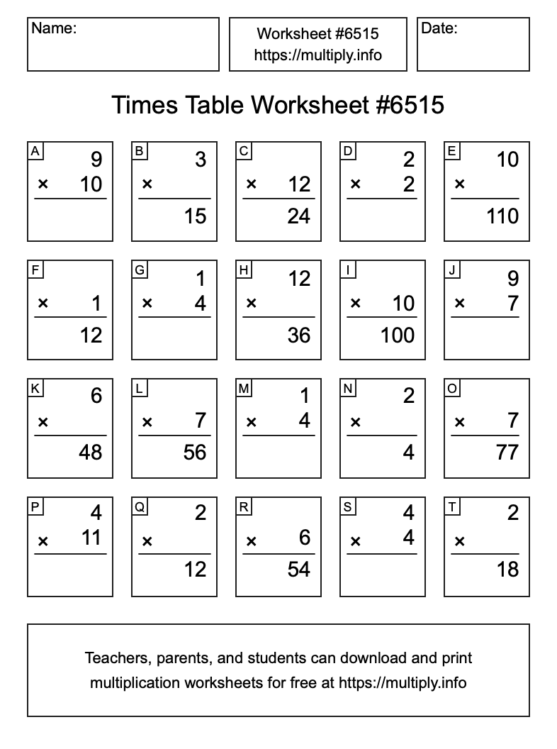 Times Table Worksheet #6515