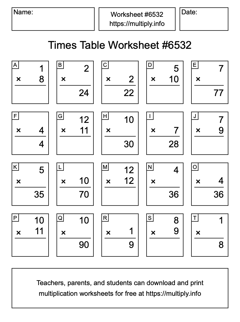 Times Table Worksheet #6532