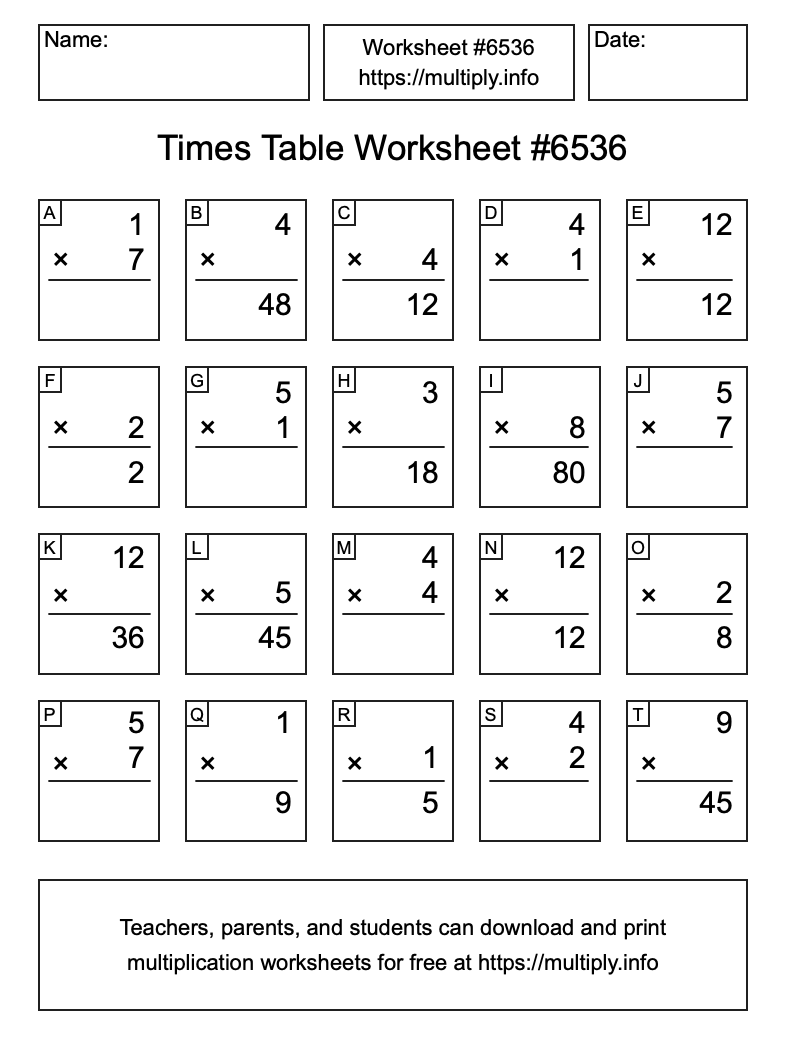 Times Table Worksheet #6536