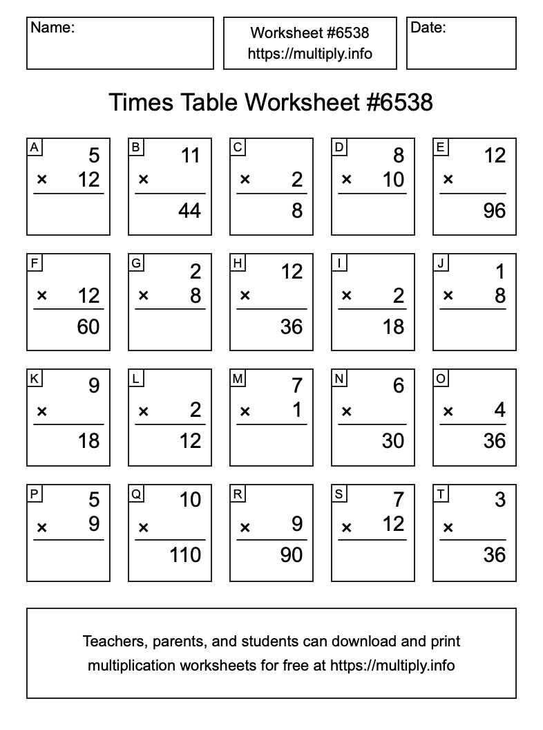 Times Table Worksheet #6538
