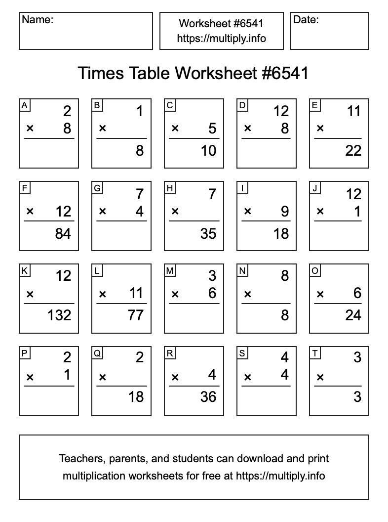 Times Table Worksheet #6541