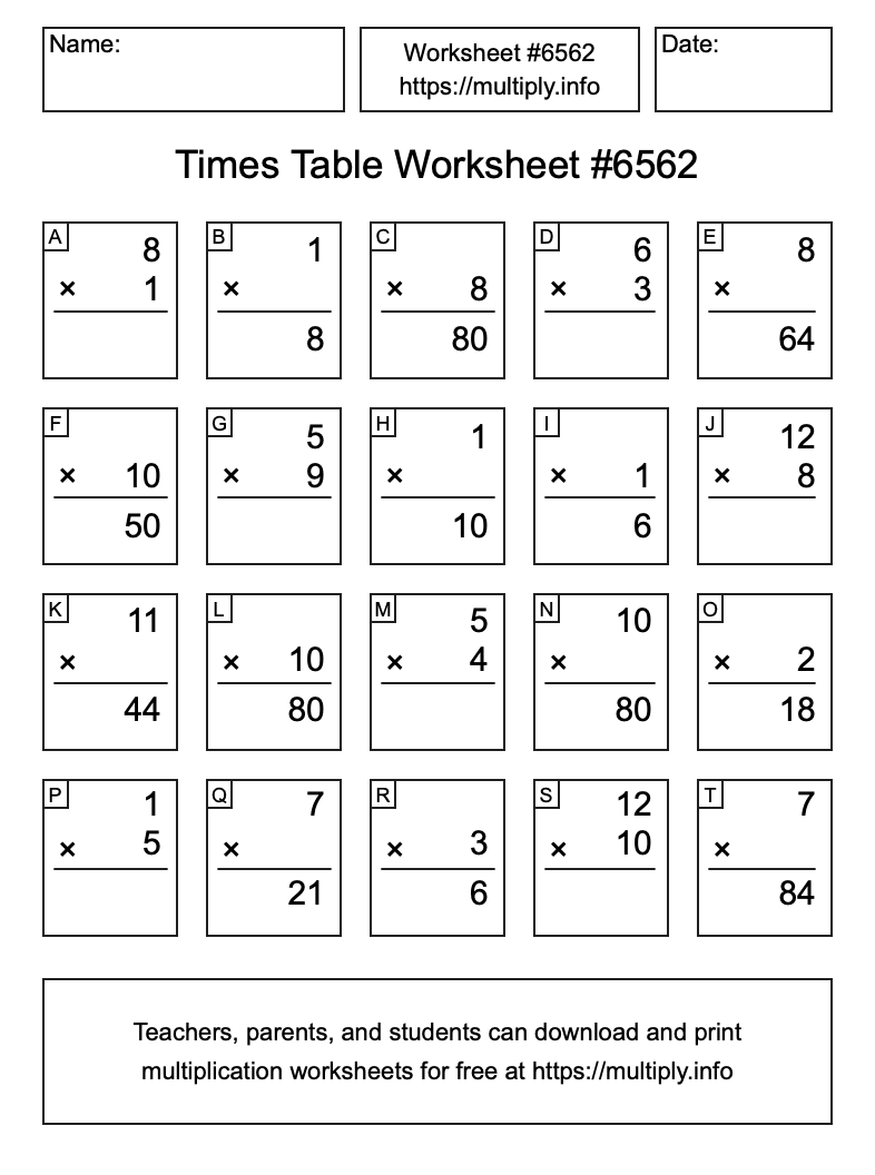 Times Table Worksheet #6562