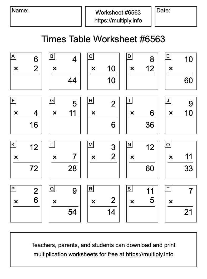 Times Table Worksheet #6563