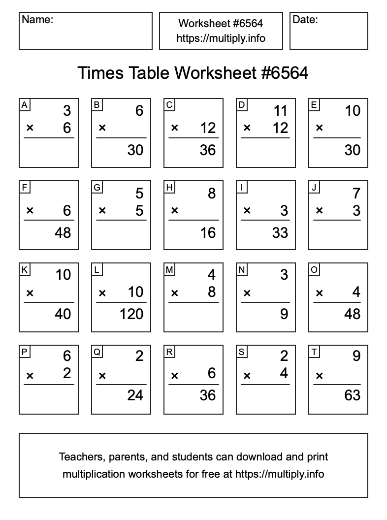 Times Table Worksheet #6564