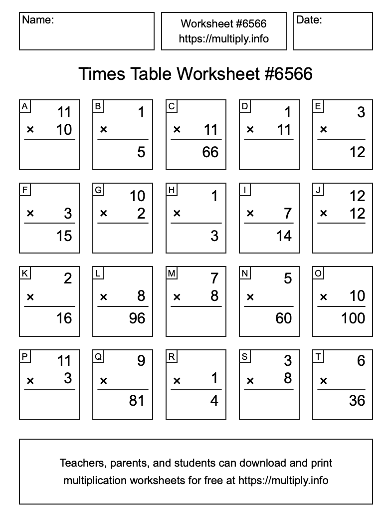 Times Table Worksheet #6566