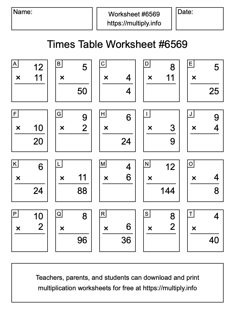 Times Table Worksheet #6569