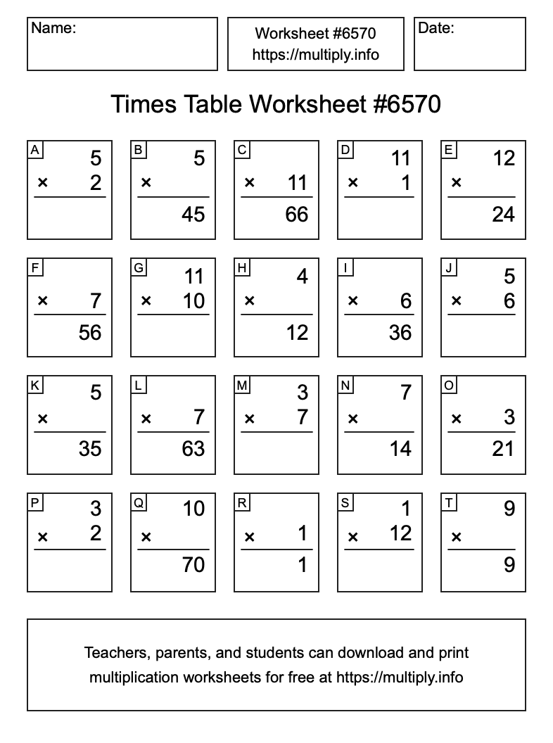 Times Table Worksheet #6570