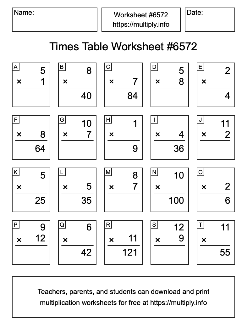 Times Table Worksheet #6572