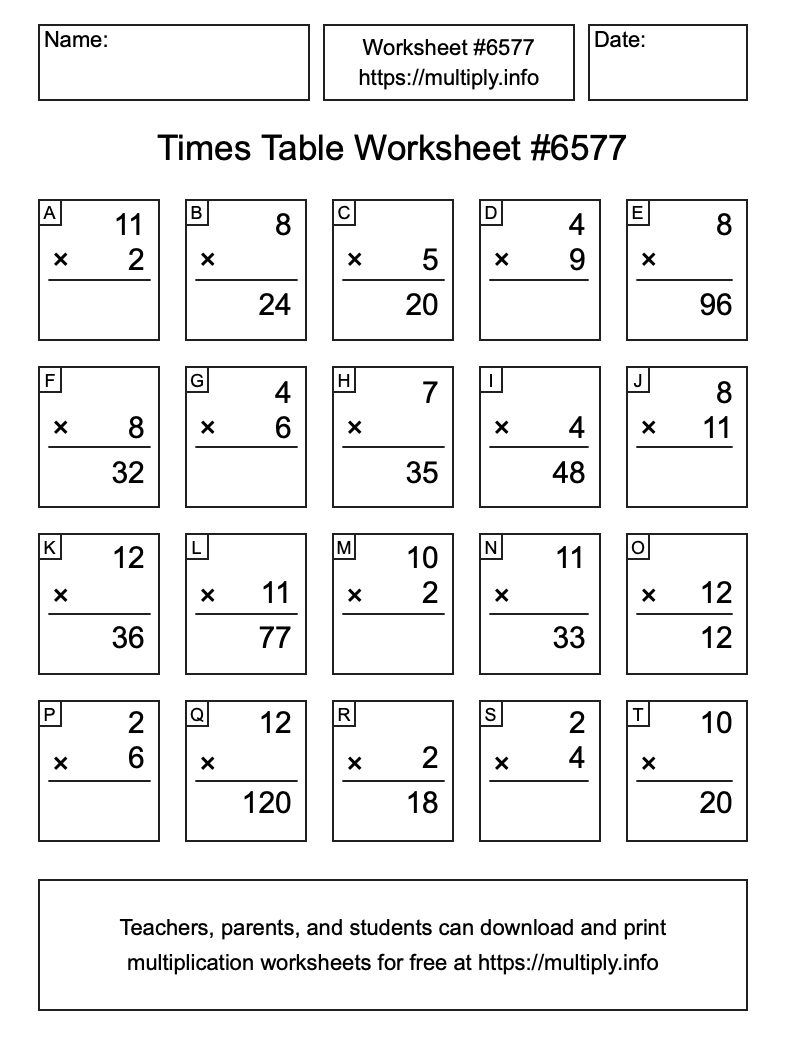 Times Table Worksheet #6577