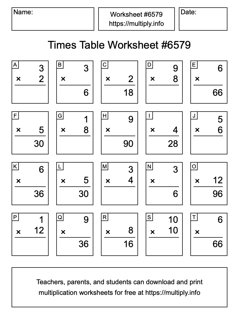 Times Table Worksheet #6579