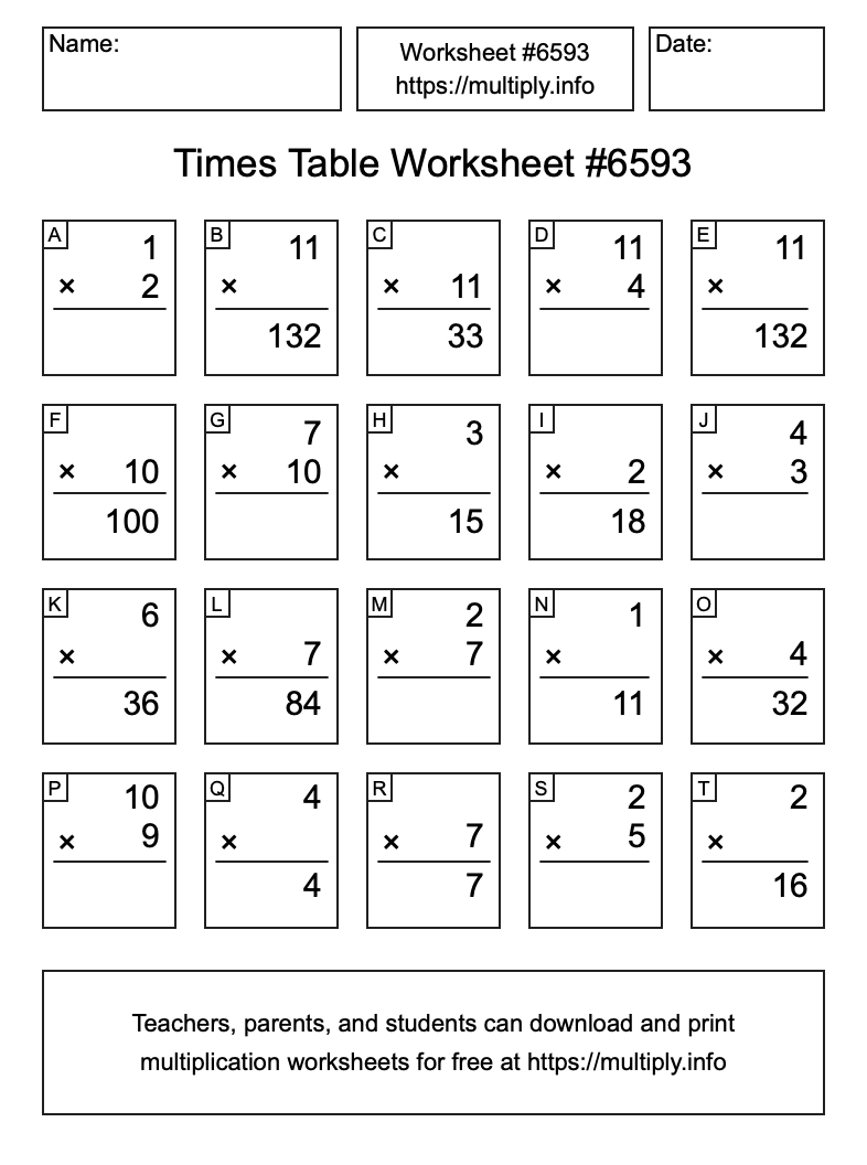 Times Table Worksheet #6593