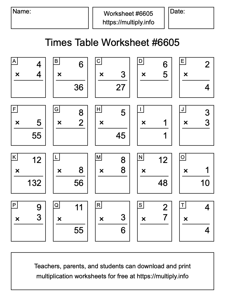 Times Table Worksheet #6605