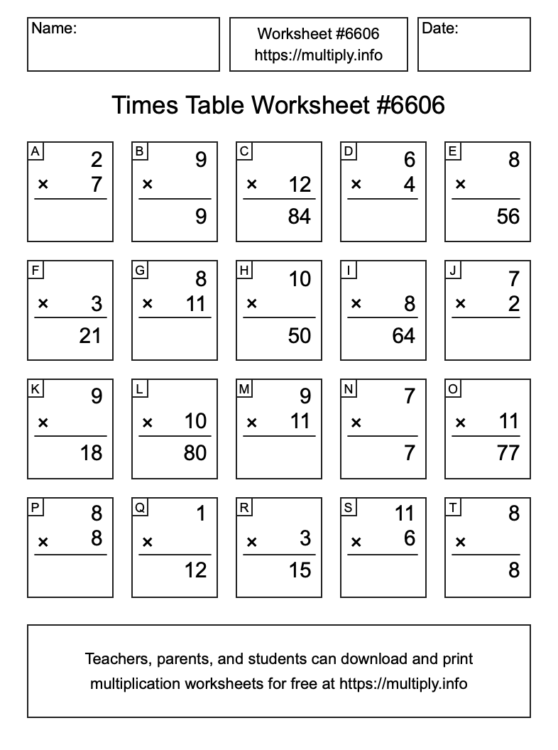 Times Table Worksheet #6606
