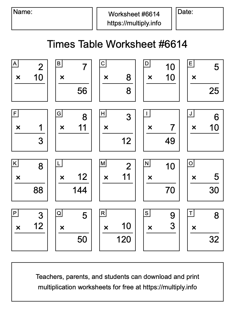 Times Table Worksheet #6614